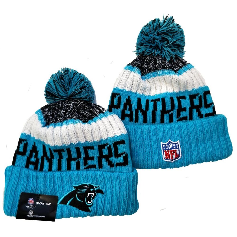 NWT Carolina Panthers Sports Knit‎ Pom Beanie Fleece Lining OSFA Unisex
